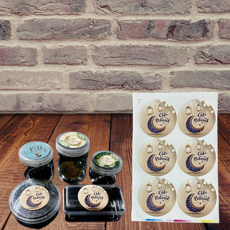 

stiker tempel bulat tutup toples kuker lebaran motif bulan gold sticker dempel kardus hampers eid mubarak diamater 7 cm