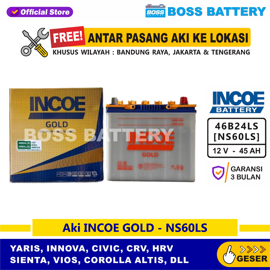 Aki INCOE GOLD NS60LS - 45 Amper, Aki INCOE ASTRA OTOPARTS