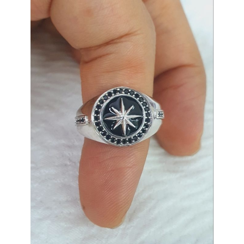 cincin stampel cowok pria bintang mata hitam putih emas 75% 750 75 %