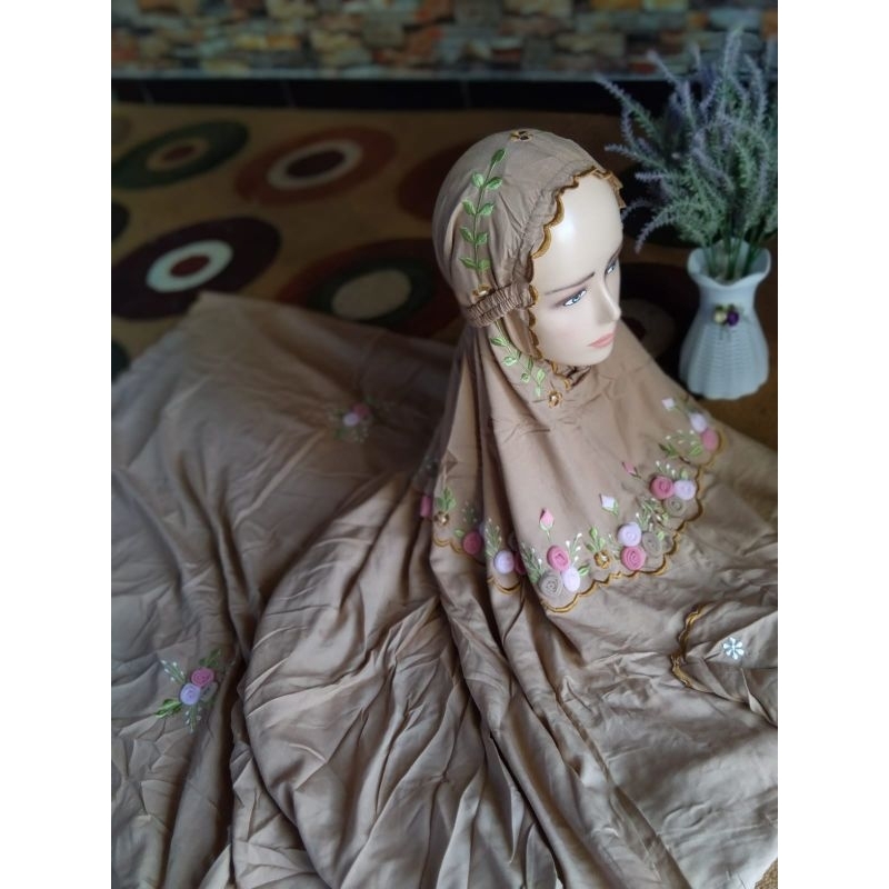 MUKENA BORDIR TILE Lajuran Terusan Dewasa