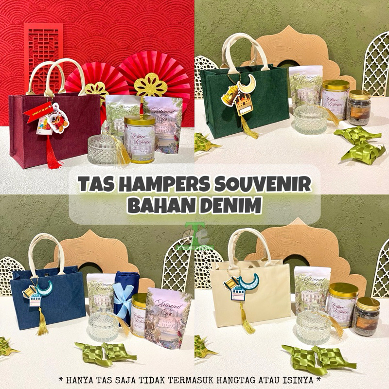 

Tas Hampers Souvenir Bahan Denim Tas Jinjing Imlek untuk Toples Kue | Tas Tote Bag Souvenir