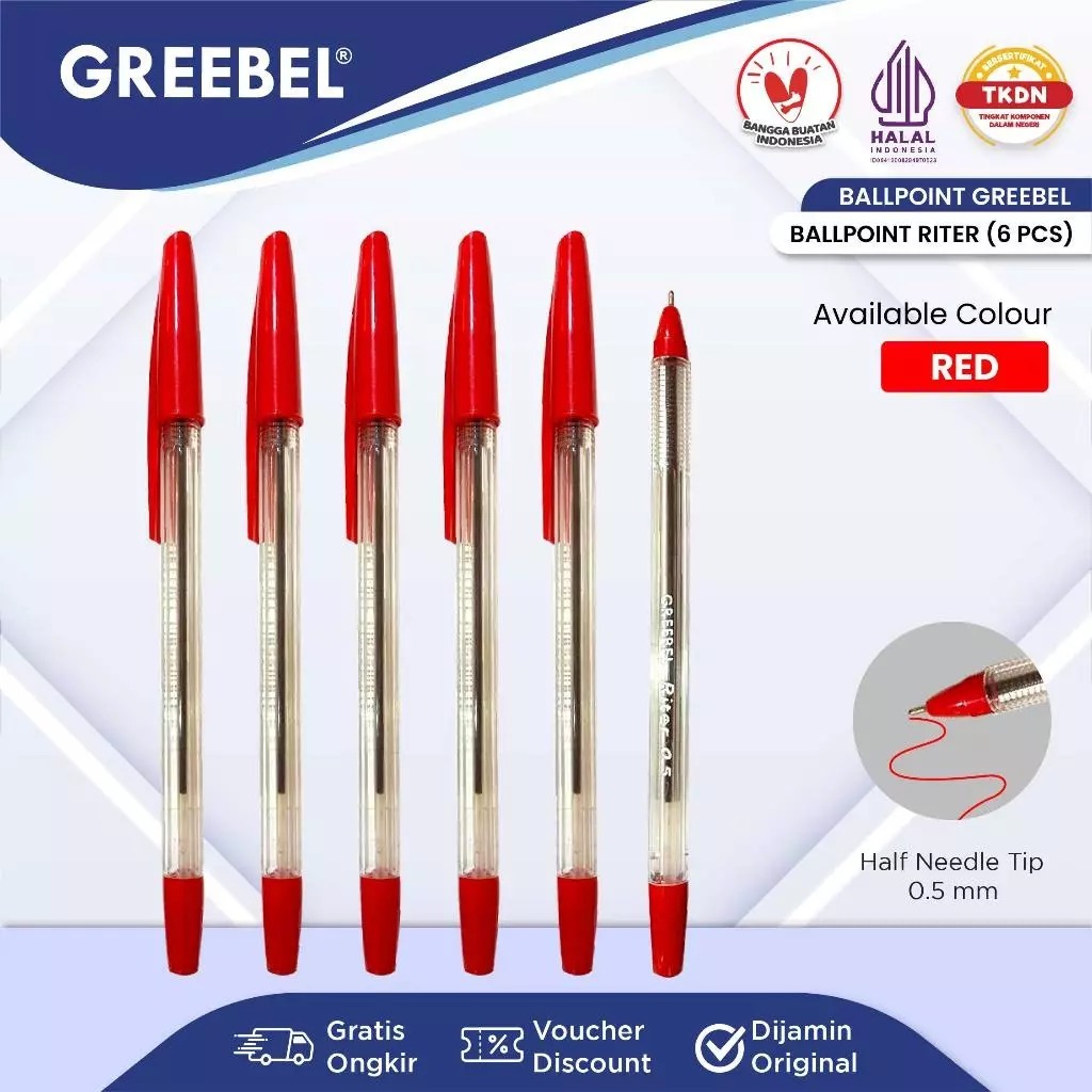 

Pulpen Greebel Pulpen Set Alat Tulis Pena Set / Greebel Ball Pen Riter Red (12+1)