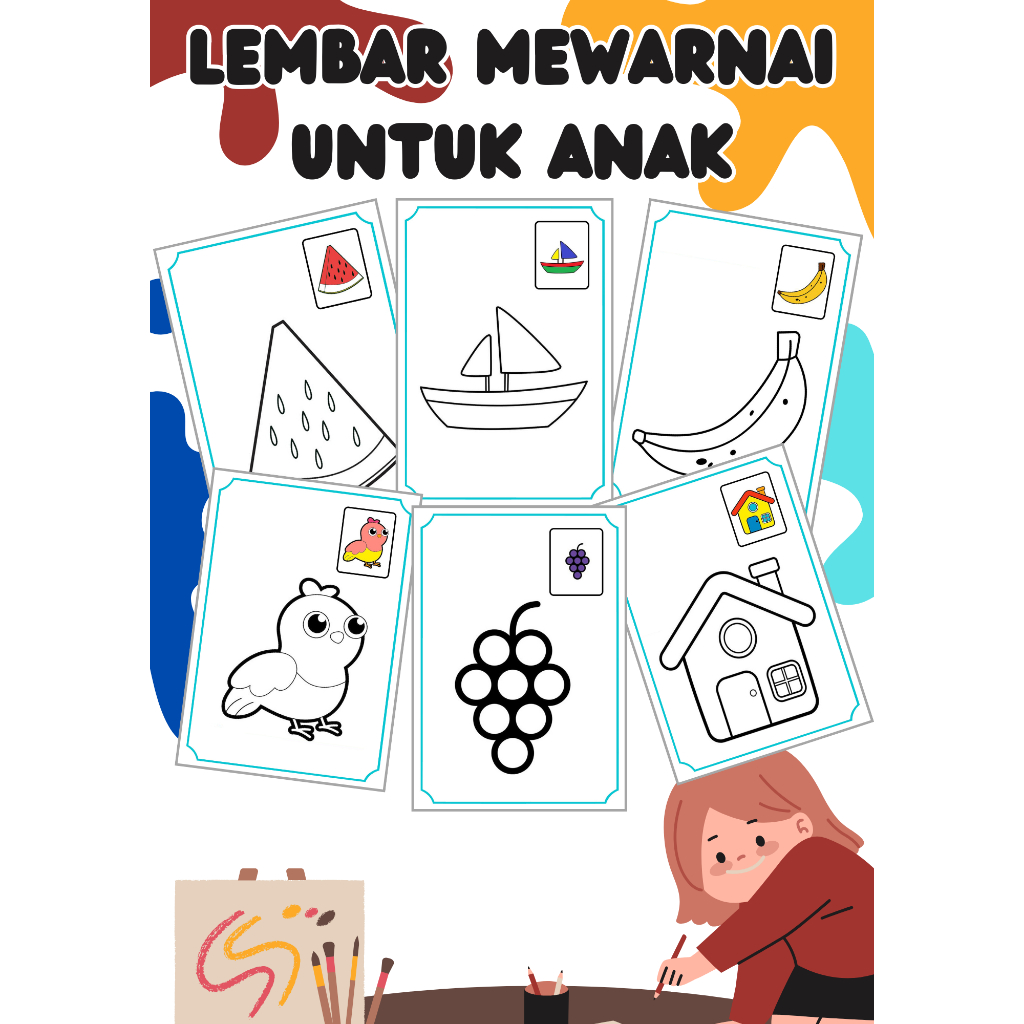Gambar mewarnai anak TK/PAUD/SD - 50 kertas mewarnai gambar untuk anak TK/PAUD/SD
