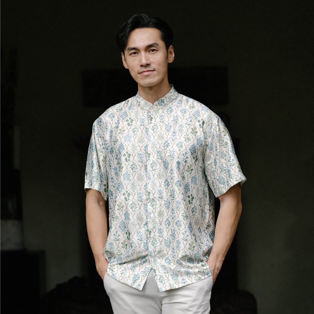 Beatrice Clothing Sammy Shirt - Kemeja Pria Satin Motif Lebaran Lengan Pendek
