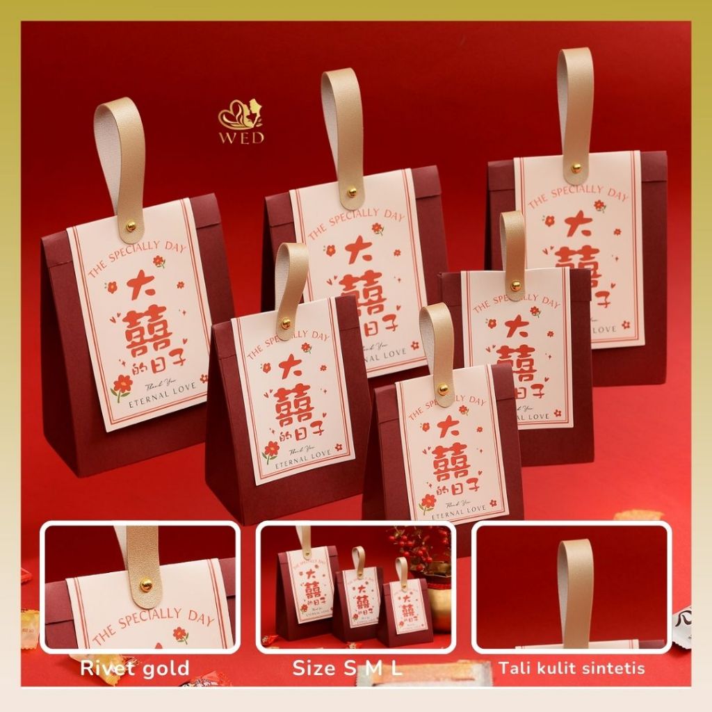 

WED Goodie Bag Souvenir Wedding Sangjit / Paperbag Wedding Shuang Xi / Kotak Souvenir Teapai PP54