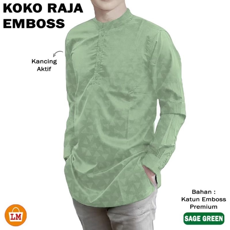 Hendar 2 - Baju kemeja Koko polos emboss jumbo premium import M L XL 2XL 3XL lengan tangan panjang l