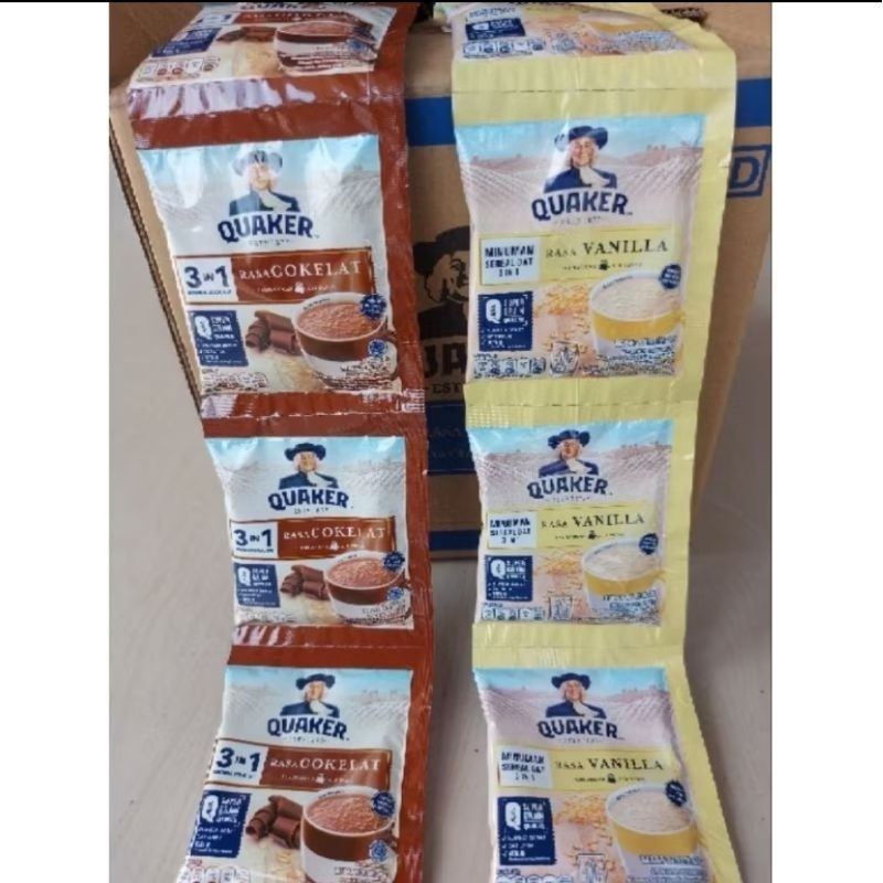 

Quaker Oatmeal Instan Cokelat/Vanilla 1 renceng isi 10 pcs @28g