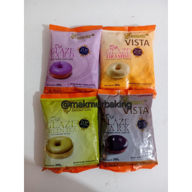 

Elmer Dip Glaze 200 gr Toping donat |Selai Roti Rasa Cokelat,Green tea,Tiramisu,Taro