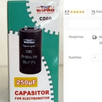 

Capasitor 250 uf WIPRO Kapasitor Dinamo Starting Capacitor 250uf mikro