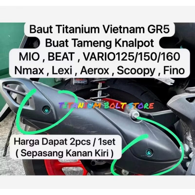 Baut titanium tameng knalpot vario,beat,scopy,pcx,mio,aerox,nmax,fino isi 2pcs