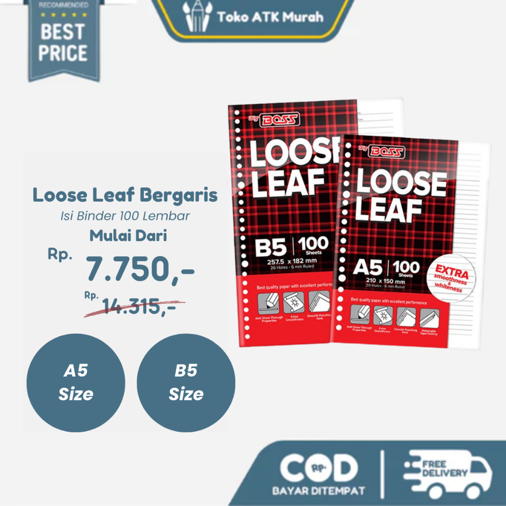 

Loose Leaf Big Boss A5 20 Holes / B5 26 Holes - Garis isi 100 Lembar / Isi Binder Bergaris A5 B5