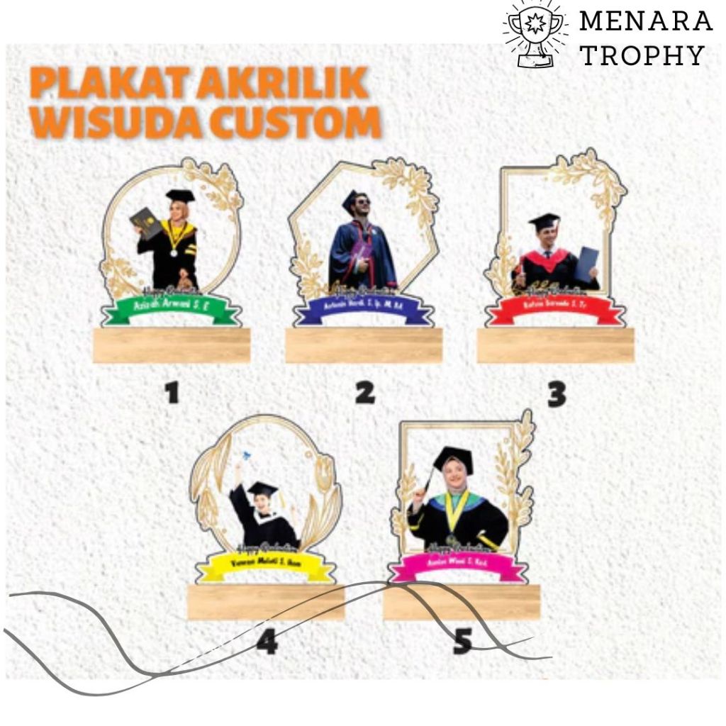 Plakat Wisuda Custom Akrilik Tatakan kayu Hadiah Wisuda Akrilik Kado Wisuda Akrilik