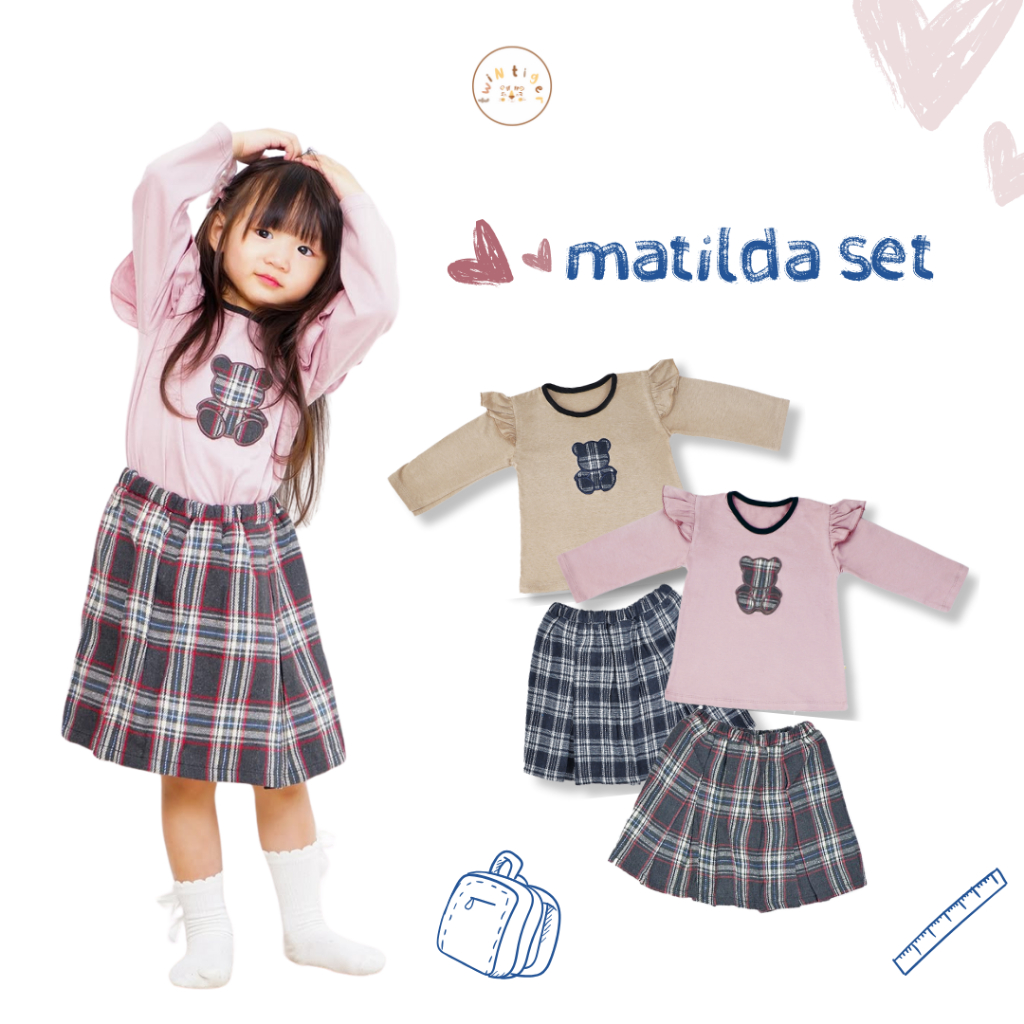 Setelan Anak Perempuan 1-6 Tahun Rok Celana Twin Tiger Flanel Set Matilda Atasan Bawahan Cewek