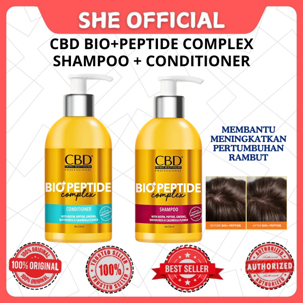 CBD Bio Peptide Complex Shampoo & Conditioner Mengurangi Rambut Rontok Memperkuat Akar Rambut 250 ML
