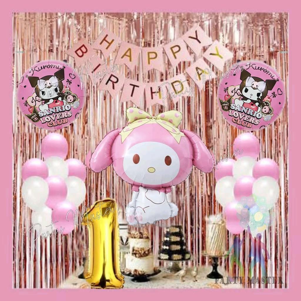 Set dekorasi ulang tahun anak perempuan tema melody sanrio kuromi