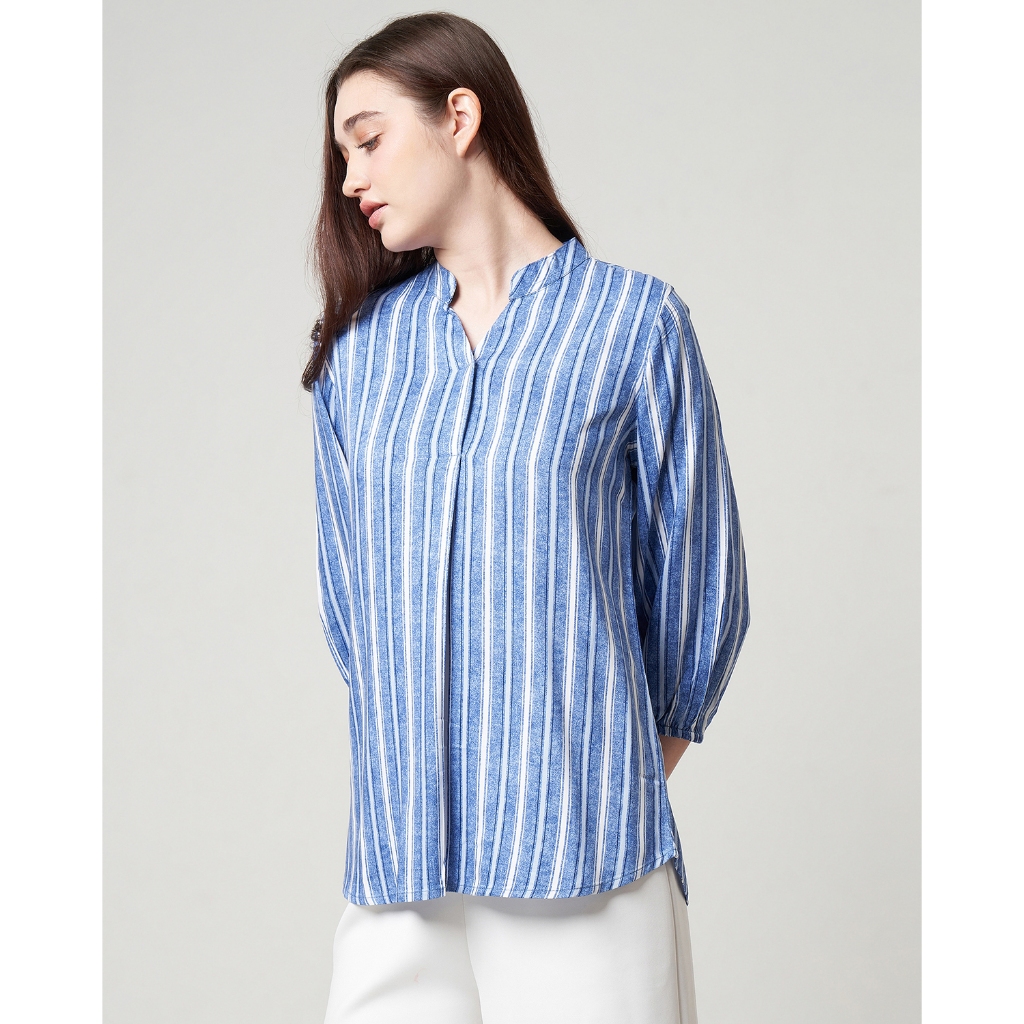 MCB - Blouse Wanita Basic Stripe Reguler Denima Blue | 5502104