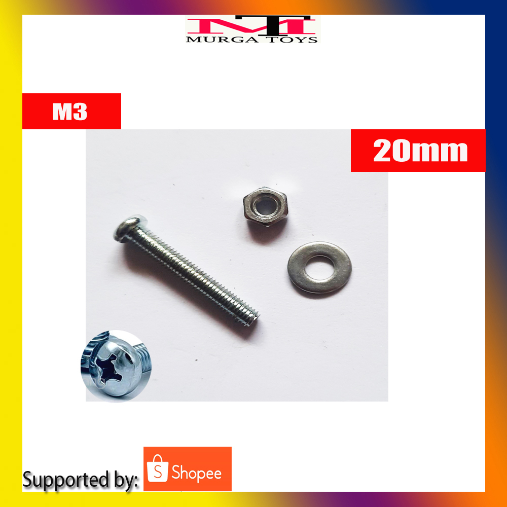 1 SET BAUT OBENG PLUS BAUT  M3 20MM PLUS MUR DAN RING
