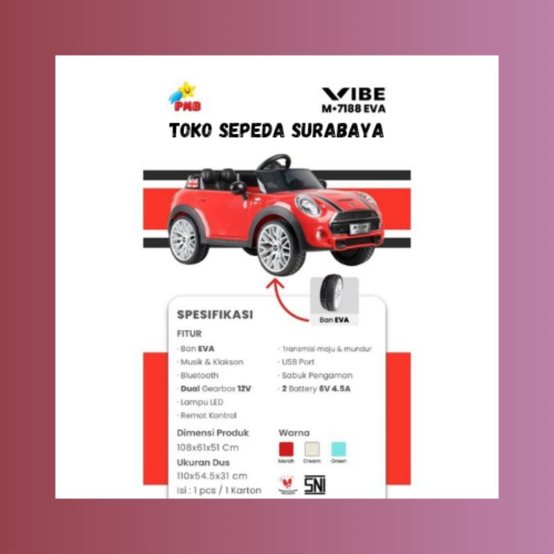 MOBIL ANAK MINI COOPER MORTEIN EVA VIBE M7188 AKI REMOTE KONTROL BARU