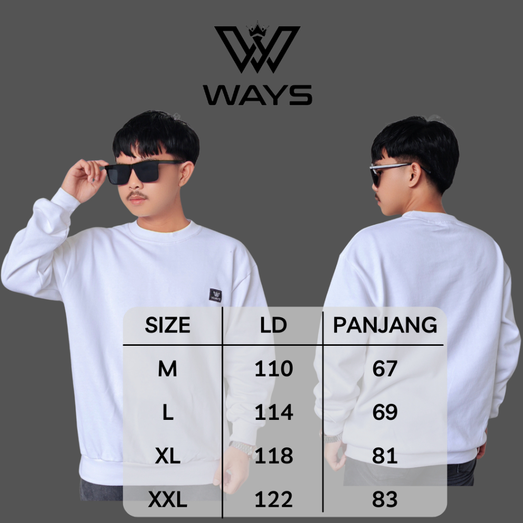 Ways Sweater Crewneck Polos Putih Terbaru / Crewneck / Sweater