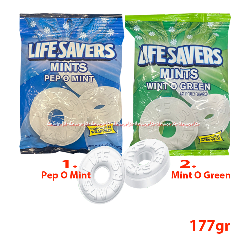 

Life Saver 177gr Mints Pep O Mint Wint O Green Candy Permen Mint Bulat Kemasan Satuan Biru Hijau Lifesavers