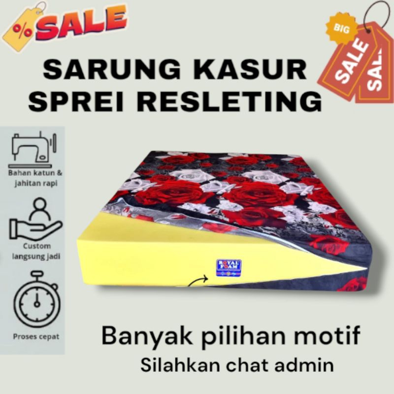 promo sEPREI/COVER RESLETING KASUR BUSA SARUNG KASUR SPREI RESLETING COVER KASUR