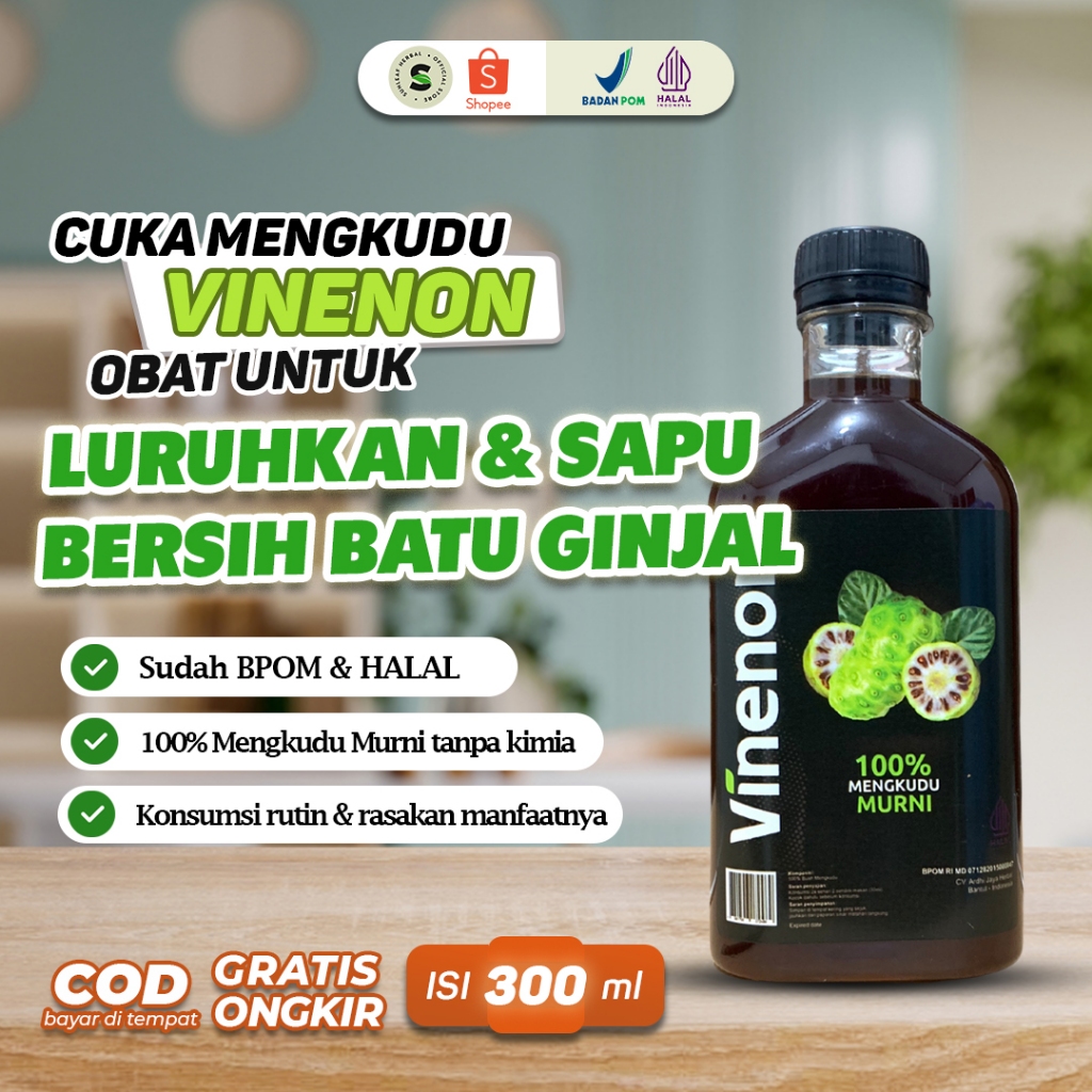 

VINENON CUKA MENGKUDU OBAT LURUHKAN & SAPU BERSIH BATU GINJAL ASAM URAT KOLESTEROL BPOM HALAL