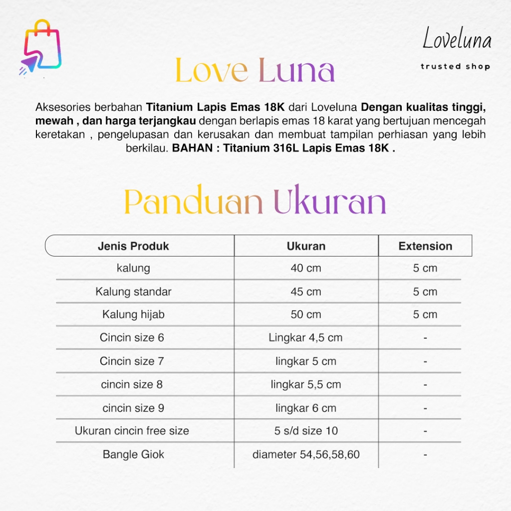 Ay00 Loveluna Kalung Titanium Sempoa ctf lapis emas 18K KL23