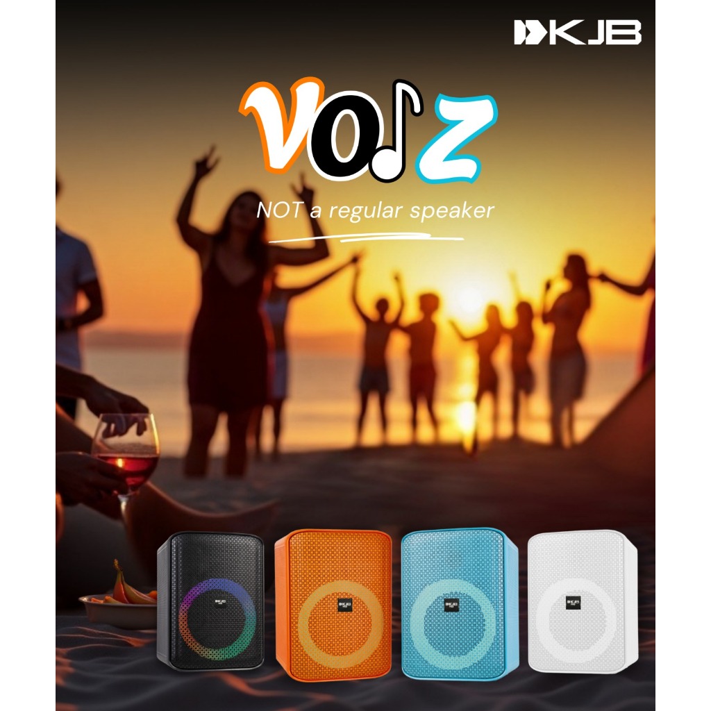 KJB Party Box Active Speaker Portable VOIZ AV308 Hitam/Biru/Orange/Putih