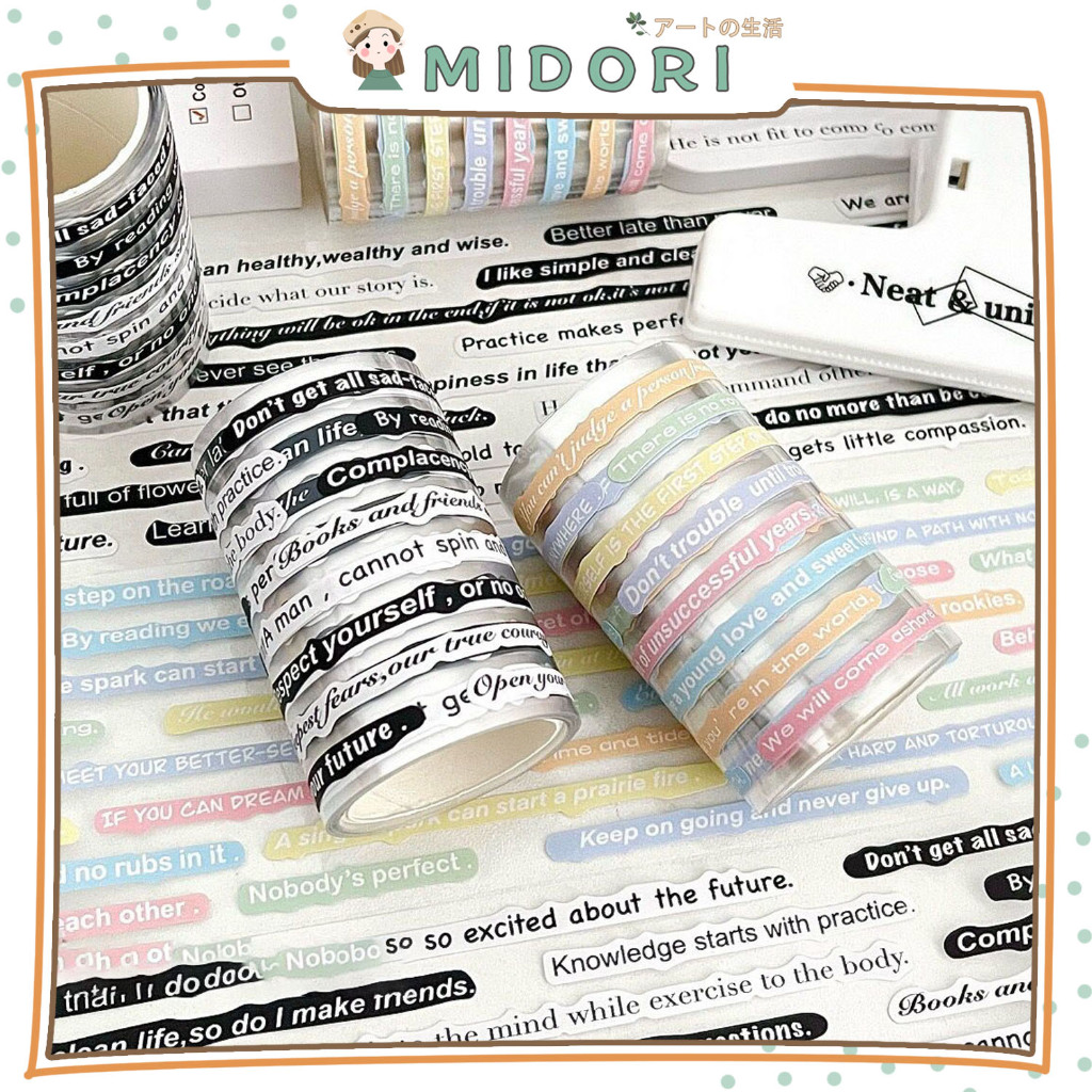 

[MIDORI] 1 Rolls STICKER KOREAN CUT TEXT RIBBON Model Washi Tape Deco Masking Tape Jurnal DIY Scrapbook - A0066