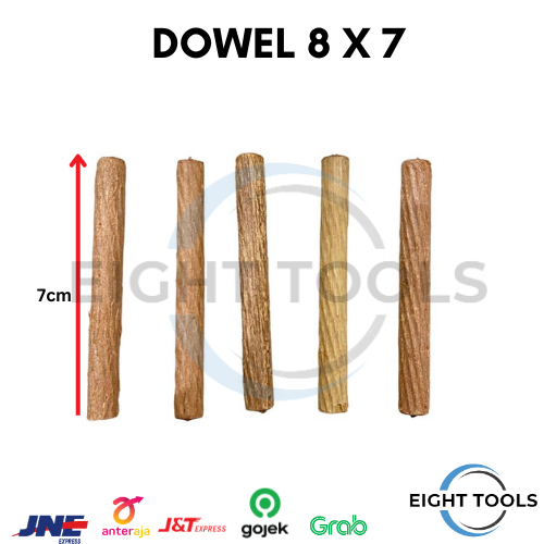 dowel kayu ukuran 8 mm x 70mm isi 100 pcs | Dowel Mahoni | Dowel 8mm