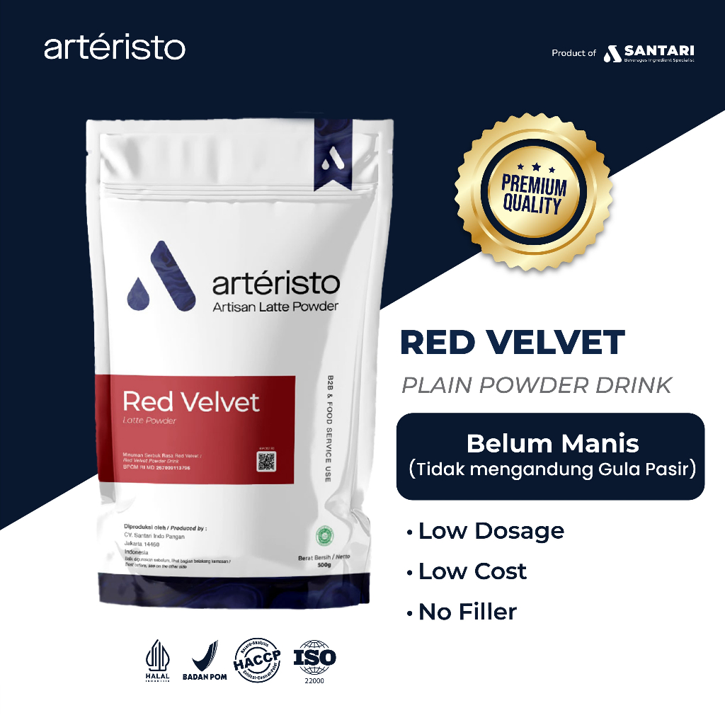 

ARTERISTO RED VELVET PREMIUM POWDER DRINK 500GR - TANPA GULA PASIR - Bubuk Minuman