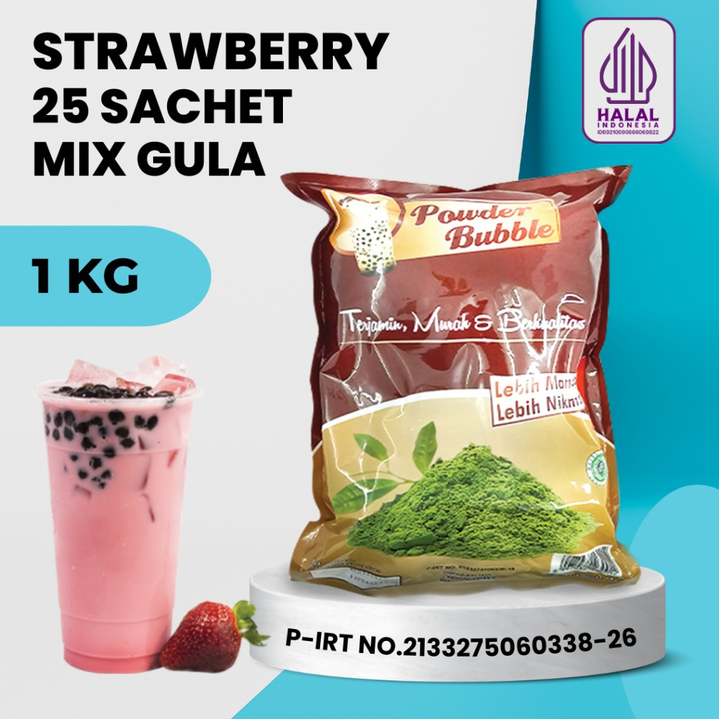 

Powder STRAWBERRY 1 KG - Bubuk Minuman Rasa Stroberi - Bubuk Buah Instan ( Mix Krimer + Gula )