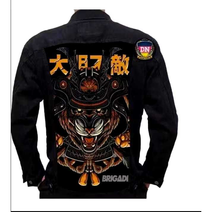 Jaket Jeans Denim Bordir Emblem Pria / Jaket Jeans Bordir Besar - Denim Hitam Bordir