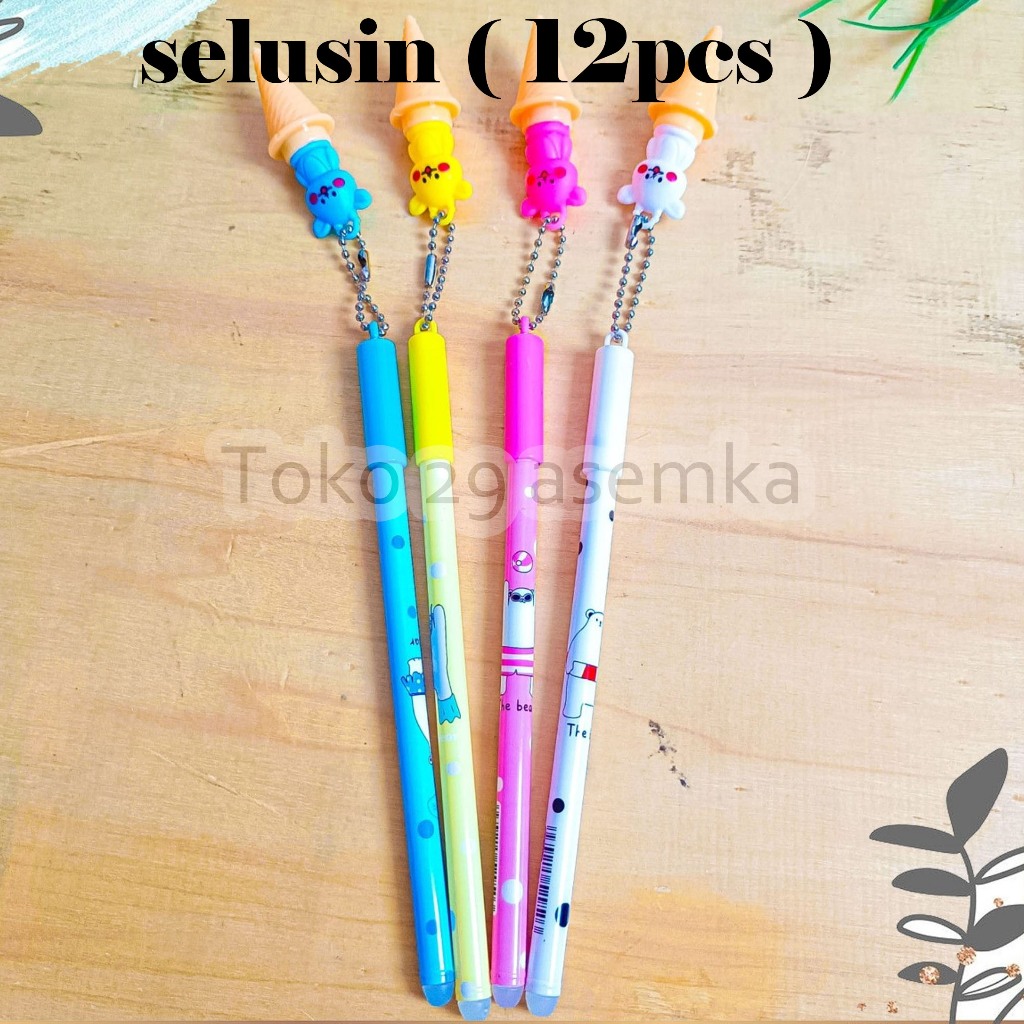 

12PCS SELUSIN PULPEN GANTUNGAN ES KRIM BERUANG PEN GEL BERKARAKTER ALAT TULIS PERLENGKAPAN SEKOLAH