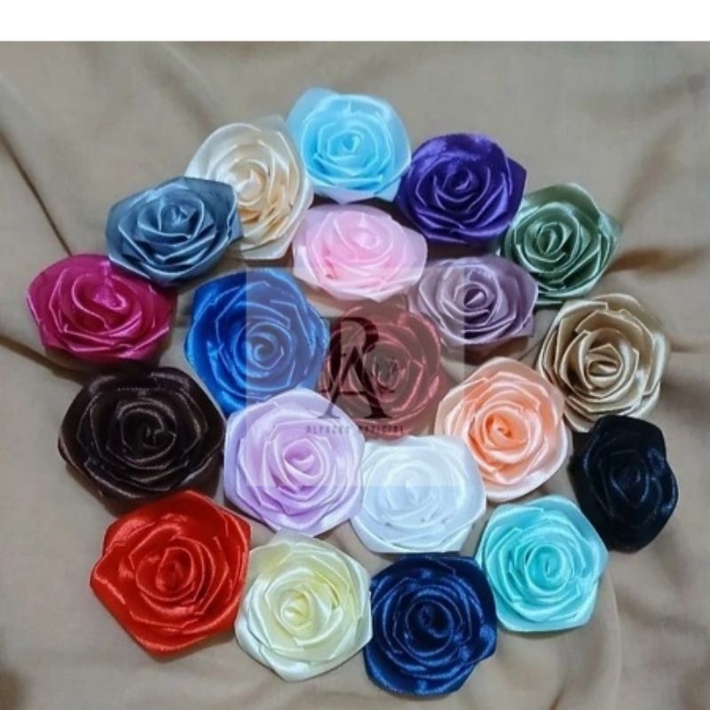 

( 7 CM ) BUNGA MAWAR PITA SATIN NO GLITTER / BUNGA SATIN / BUNGA BUKET