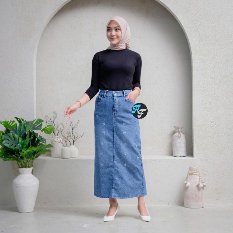 Af-Rok Jeans Wanita Highwaist Skrit Jeans