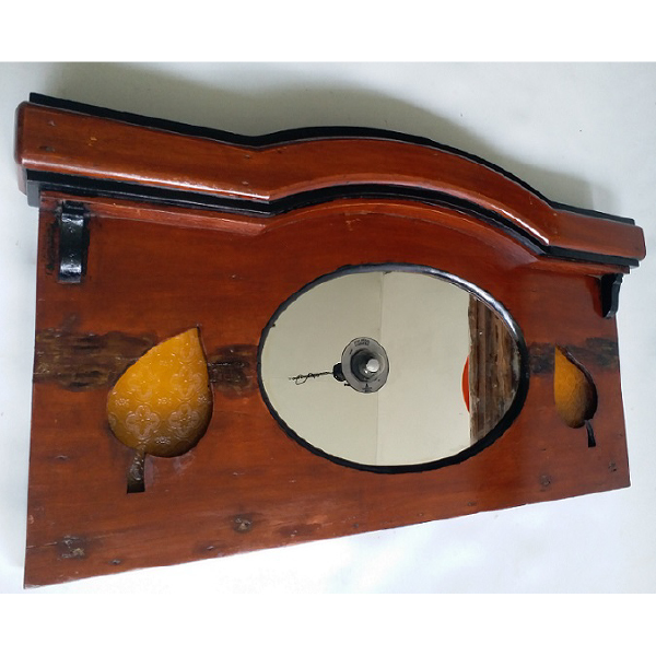 Antik kaca rias oval / kapstok 4haken / gantungan dari kayu djati tua djaman Indie - Nederland