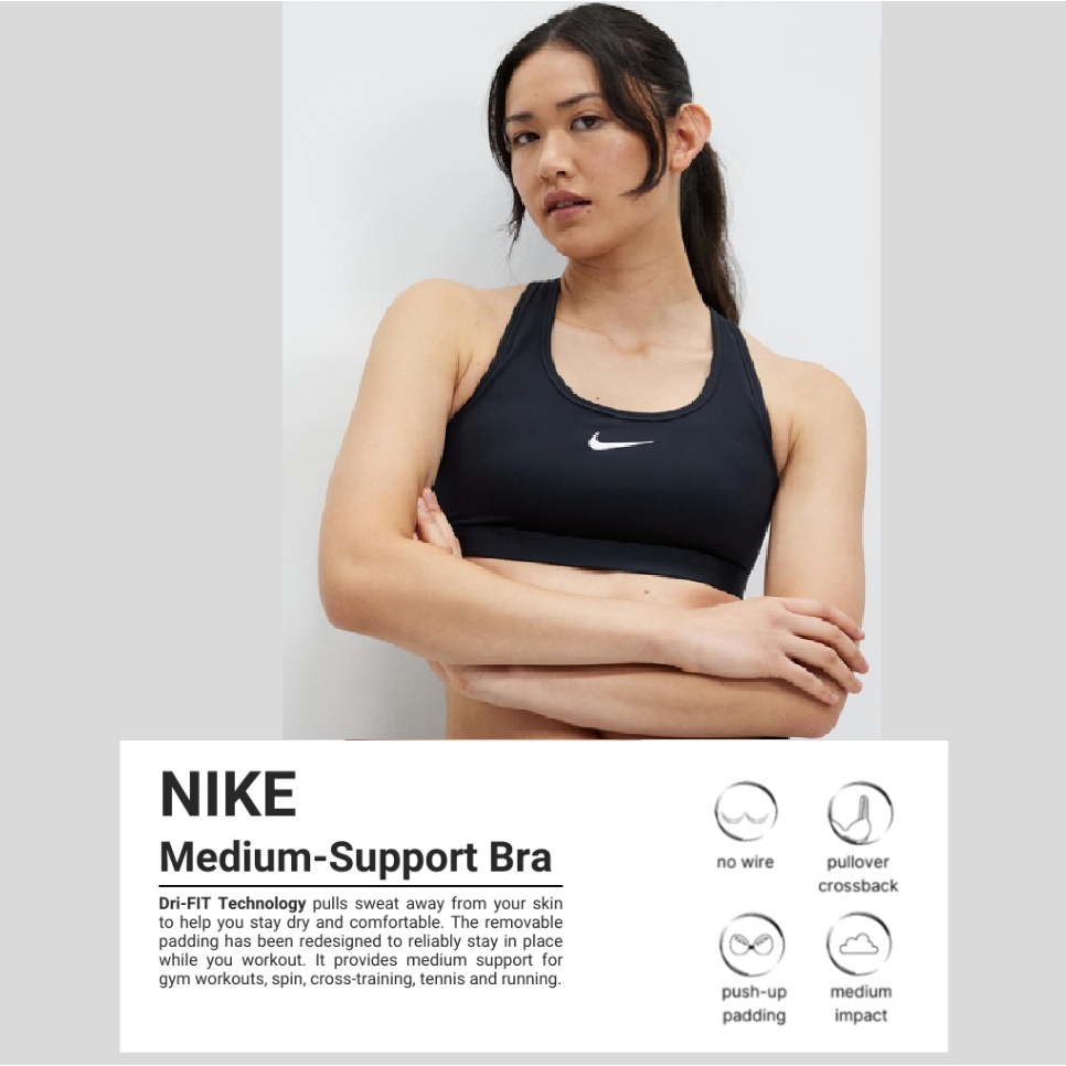 NIKE SPORT BRA MEDIUM SUPPORT NIKE SWOOSH DRIFIT SPORTS BRA
