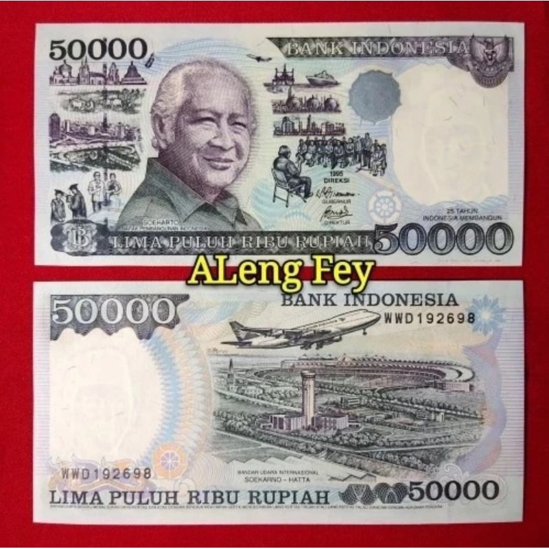 uang kuno 50.000 Rupiah Suharto kertas