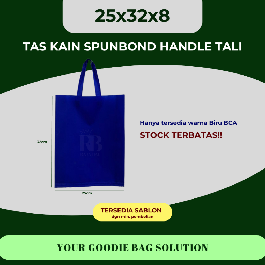 

Goodie Bag Tas Belanja Spunbond Model Handle Tali REAL Ukuran 25x32 Kantong Kain Souvenir