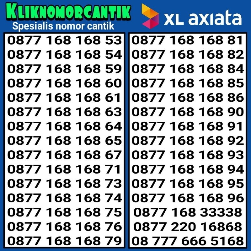 nomor cantik XL 168 kartu perdana XL 4G&5G A5