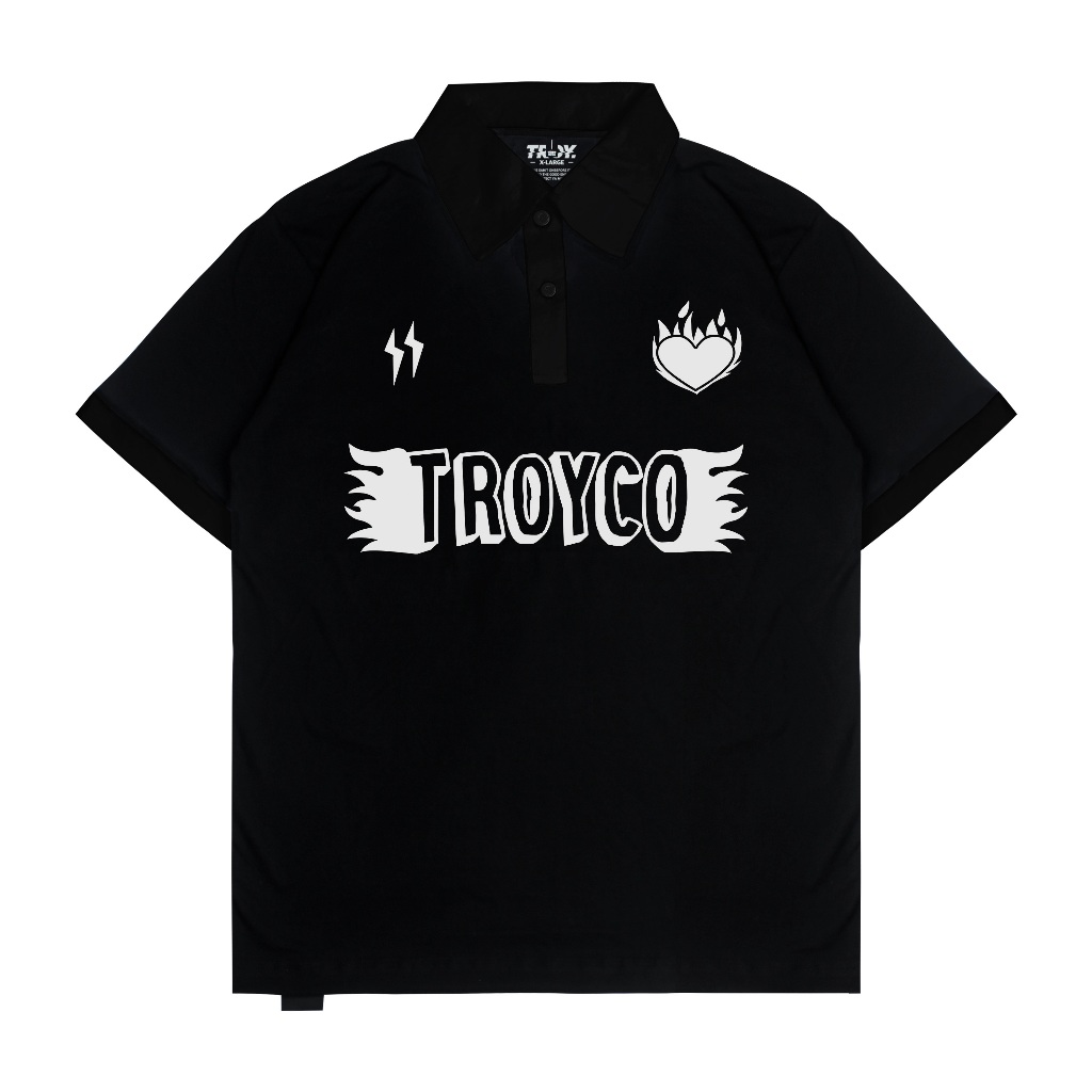 Troy Company Wangky Polo Shirt Full Black Fire Heart - Kaos Polo Hitam WKD 2993