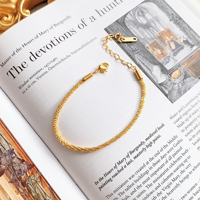 (25) Gelang Tangan Titanium Polos Warna Gold 14k Atau Putih Silver Rantai Ulir Kilap Bling Bling Kor