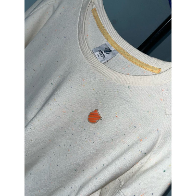 K-Swiss- Crewneck putih Remaja-Dewasa motif titik warna warni/ Sweater Putih Unisex Dewasa