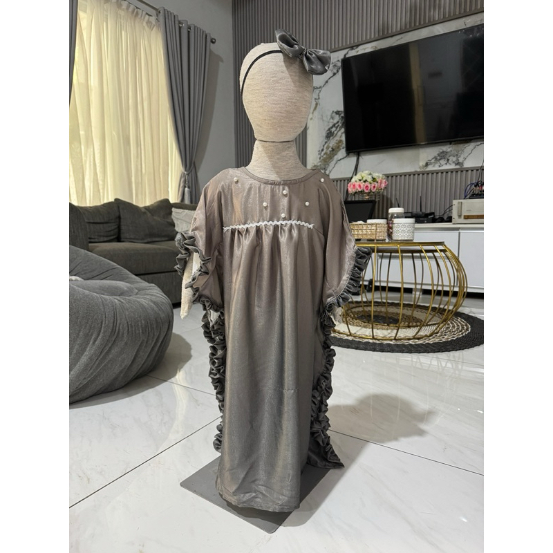 Kaftan Anak Perempuan Umur 8 9 Tahun Gamis Lebaran Anak 5-10 12 Thn Kafstan Set Hijab Kerudung Karta