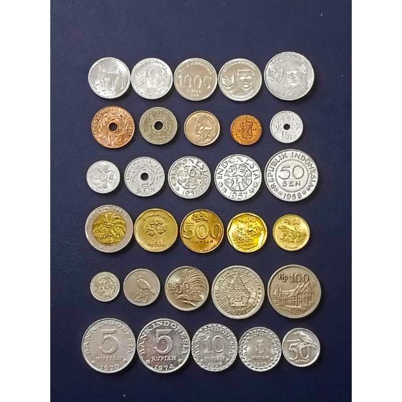 Set Lengkap Koin Indonesia Dari jaman Penjajahan belanda sampai sekarang Set 30 Keping Tahun 1921 Sa