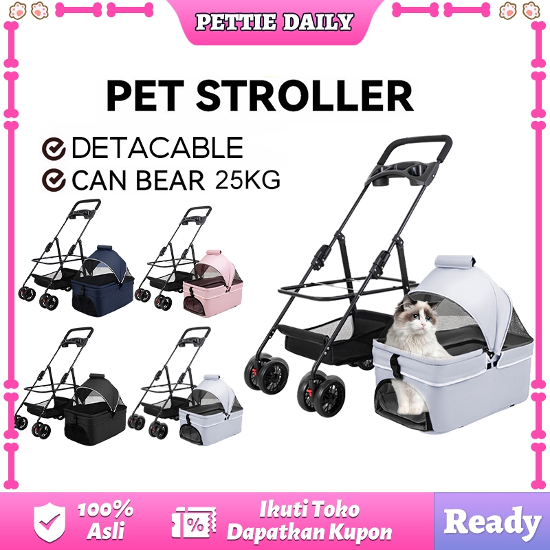 Pet Stroller Foldable Pet Stroller Dengan Pet Cargo yang Dapat Dilepas Pet Carrier Outdoor Stroller