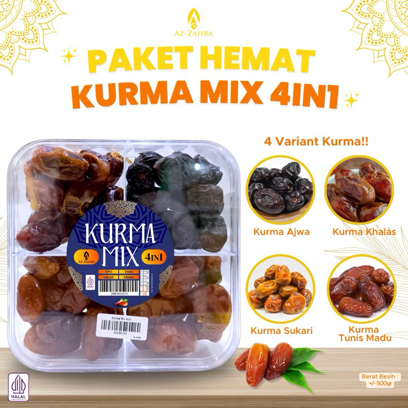 

PAKET HEMAT KURMA MIX 4IN1 4 varian kurma premium dalam 1 kemasan praktis