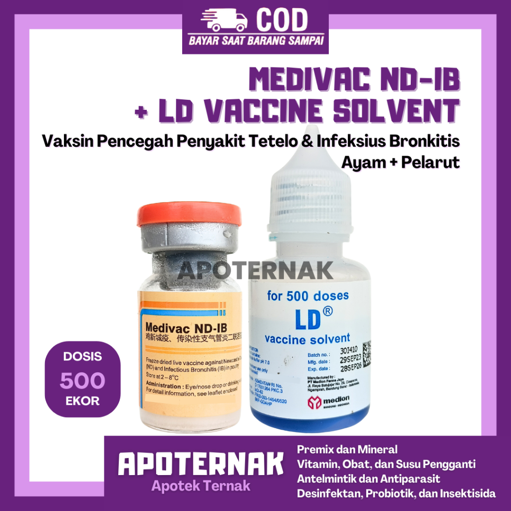 VAKSIN MEDIVAC ND IB DOSIS 500 EKOR + PELARUT MEDIVAC MEDION - Vaksin Ayam Tetelo dan Infeksius Bron