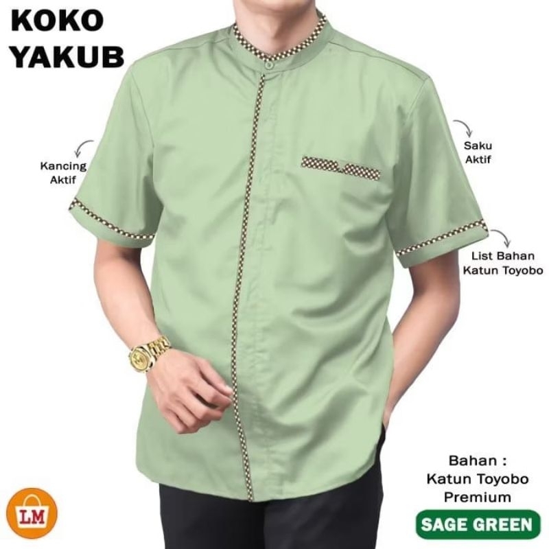 AMAD 2 - BAJU KOKO KURTA KEMEJA PRIA TERBARU KATUN PREMIUM TOYOBO JUMBO POLOS hijau ijo sage 258 | B